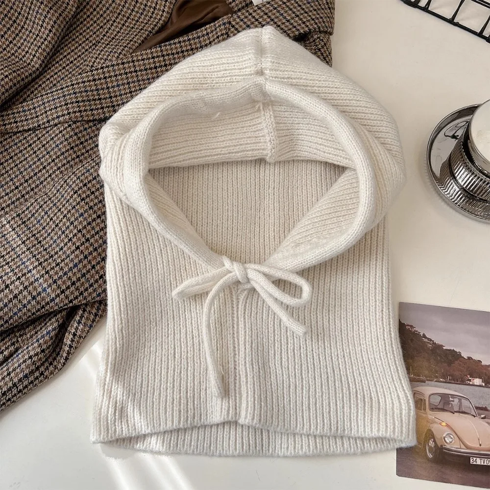 

Casual Windproof Knitted Balaclava Hat Woolen Solid Color Neck Collar Beanies Cap Coldproof Neck Protector Pullover Cap Winter