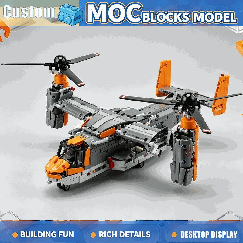 1636PCS Tilt Rotor Rescue Aircraft Building Blocks Model Technical Assembly Toy Creative Aviation Display Birthday Festival Gift