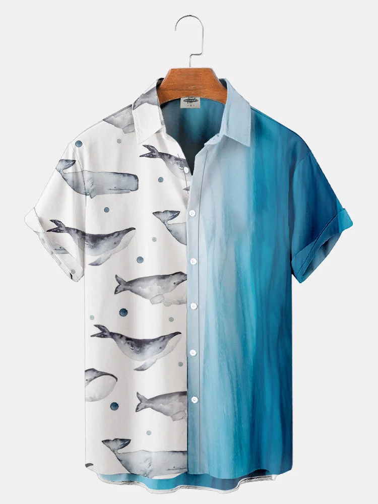 Fashionable summer turtle print shirts Hawaiian button shirts Men\'s summer beach short sleeved shirts Casual men\'s lapel shirts