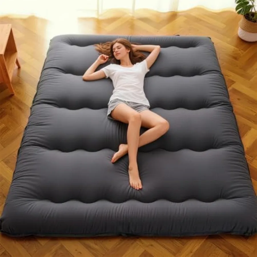 Japanese Futon Mattress - Thicken Floor Mattress Gray5-Layer Foldable Tatami Sleeping Pad with Storage Bag and Straps - Futon M