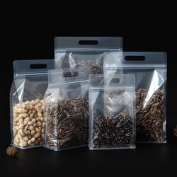50PCS Customied Food Packaging Zipper Transparent Resealable Plastic Flat Bottom Plastic Clear Bag with Handle Pouches