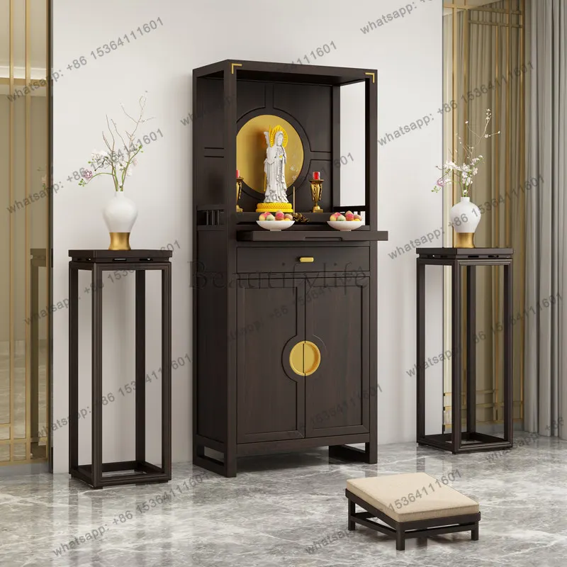 LX New Chinese Black Walnut Solid Wood Standing Cabinet Guanyin Buddha Statue Simple Buddha Cabinet