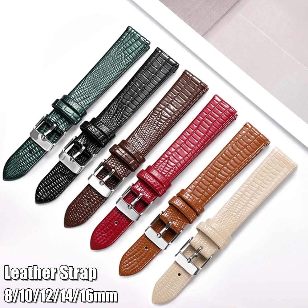 8mm 10mm 12mm 14mm 16mm Lizard Pattern Leather Strap Ultra-thin Wristbelt for Women Soft Waterproof Watchband Universal Bracelet
