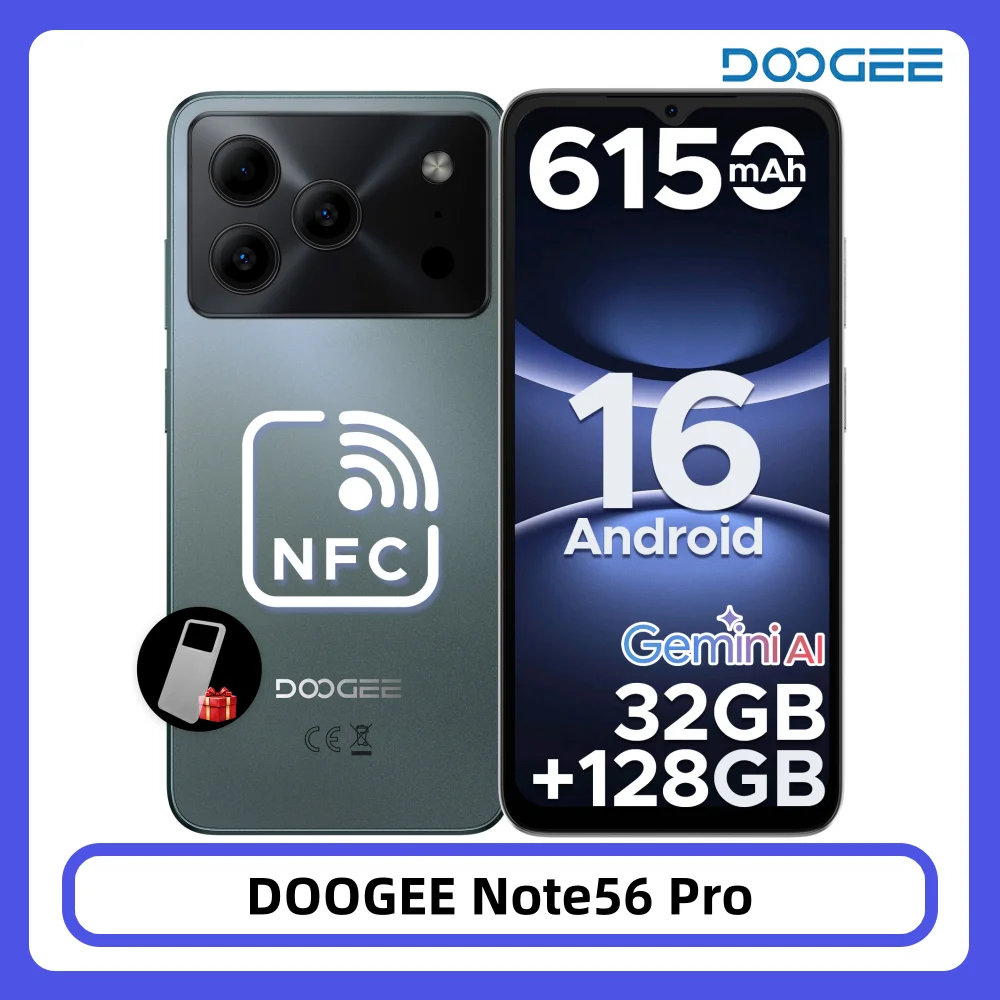 DOOGEE Note56 Pro Smartphone Android 16, Batteria da 6150mAh, 32GB/128GB, Schermo da 6.56'' 90Hz, Gemini AI, NFC, Widevine L1, Telefono Cellulare