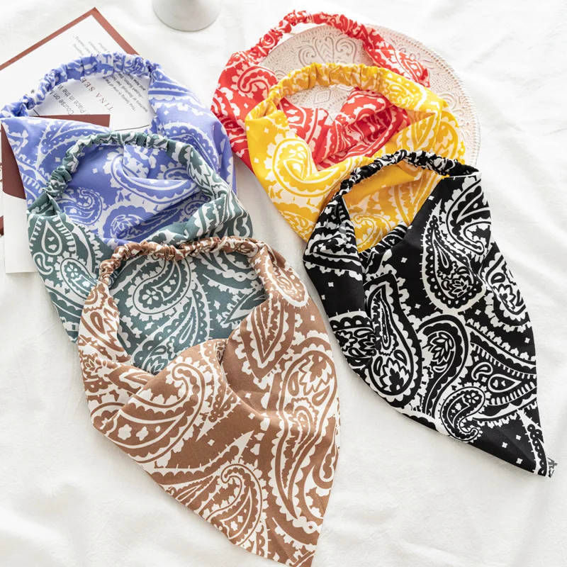 2022 Summer Vintage Print Flower Beach Bandana Hair Scarf Fashion Elastic Rubber Headbands for Women Girl Hair Accessories