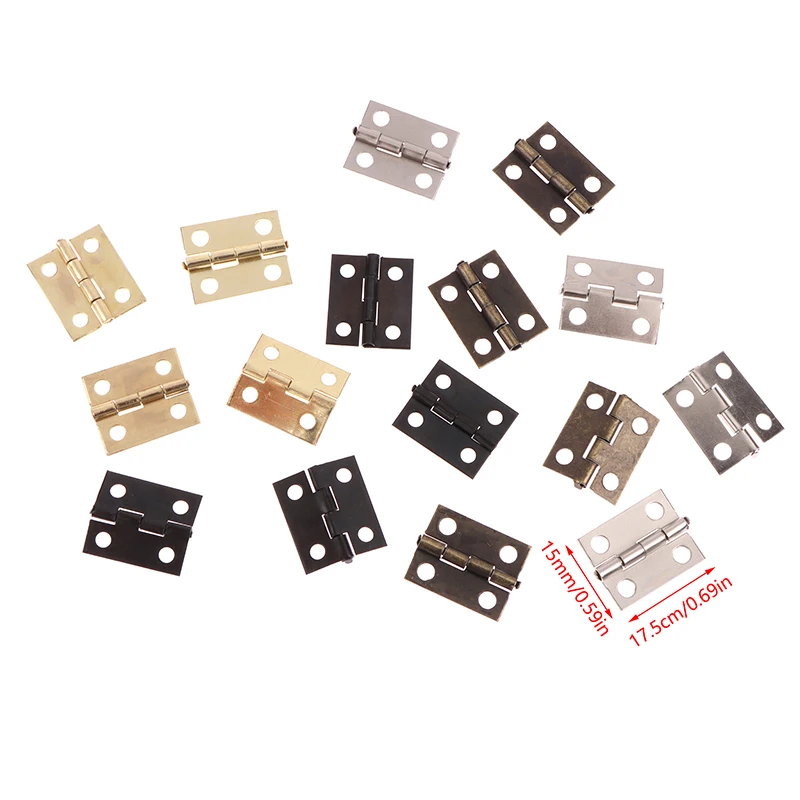 Mini Decoração Dobradiça Arredondada, Hardware Móveis Duráveis, 4 Furos, 200 Parafusos, Dobradiça, Ferro, Dourado, Antigo, Bronze, 17,5x15mm, 50Pcs por Caixa