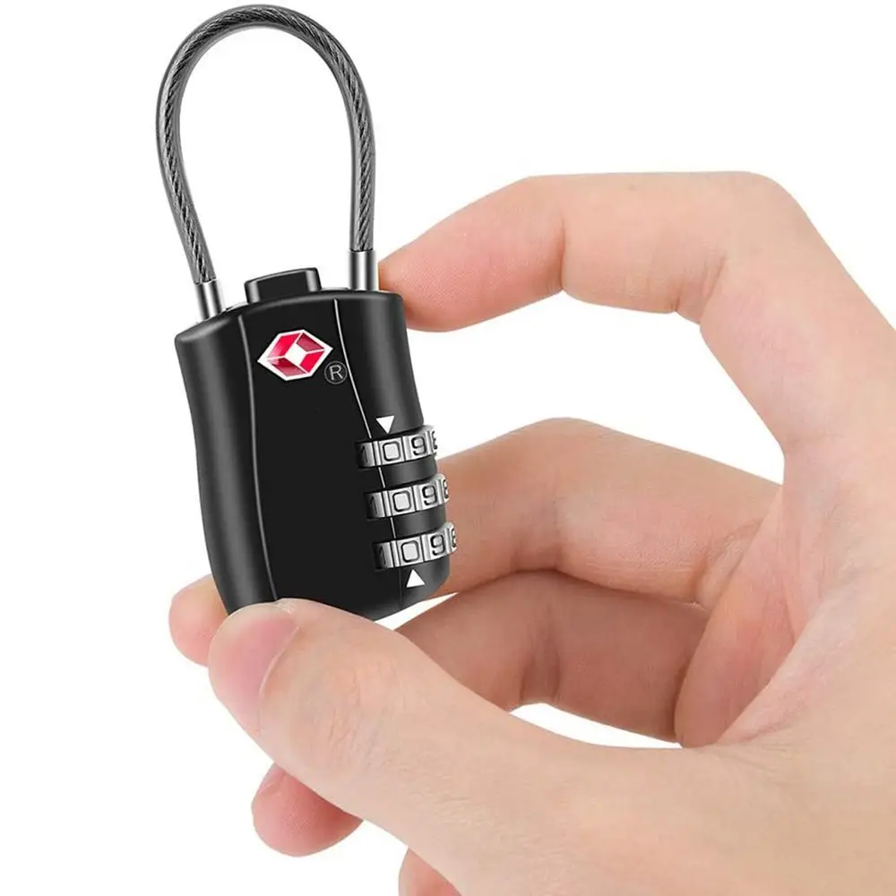 Security Small Padlock Cable Luggage Lock Smart Combination Lock Padlock with Steel Cable Customs Code Lock TSA Customs Lock