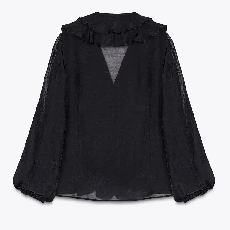 

Sweet Sle Puffy Sve irt V-Ne Layered Fluffy Women's Loose Fit Long Sve Thin Seasonal All Year Pear ape Body pe