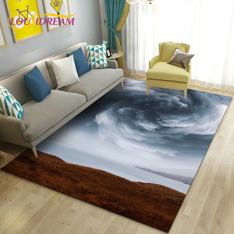 3D Dream Natural Tornado Cloud Area Rug,Carpet Rug for Living Bedroom Sofa Doormat Decoration,Children Play Non-slip Floor Mat