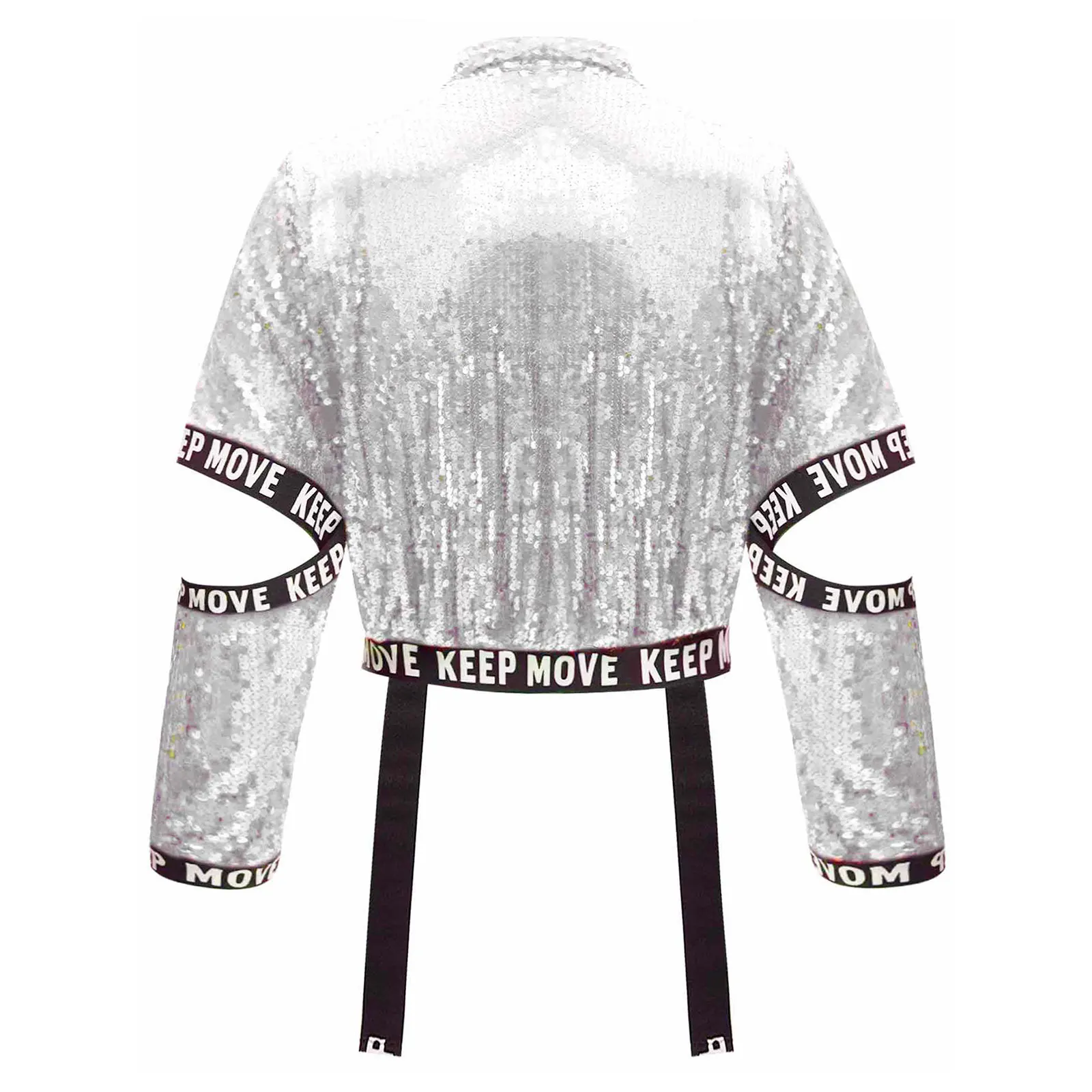 سترة أداء للرقص على طراز الهيب هوب للأطفال البنات مع أشرطة مرنة وأكمام مقطوعة وترتر لأداء المسرح #3