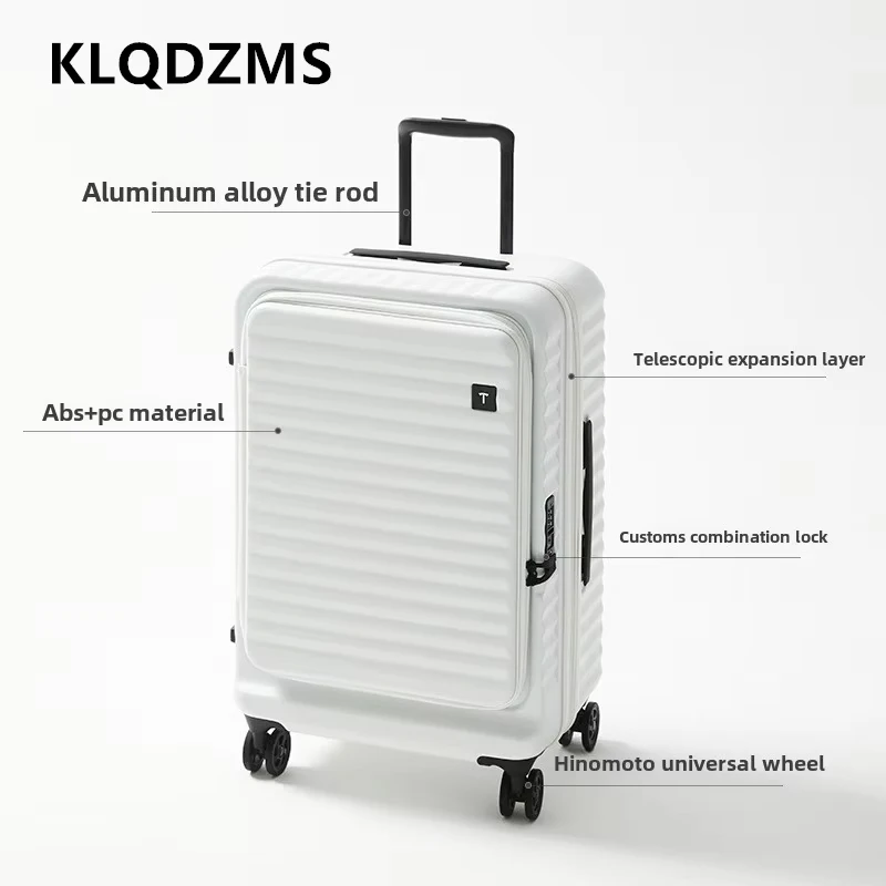 KLQDZMS Laptop Suitcase Front Opening Boarding Case USB Charging Trolley Case 20“24”26 Inch Women's Carry-on Travel Luggage