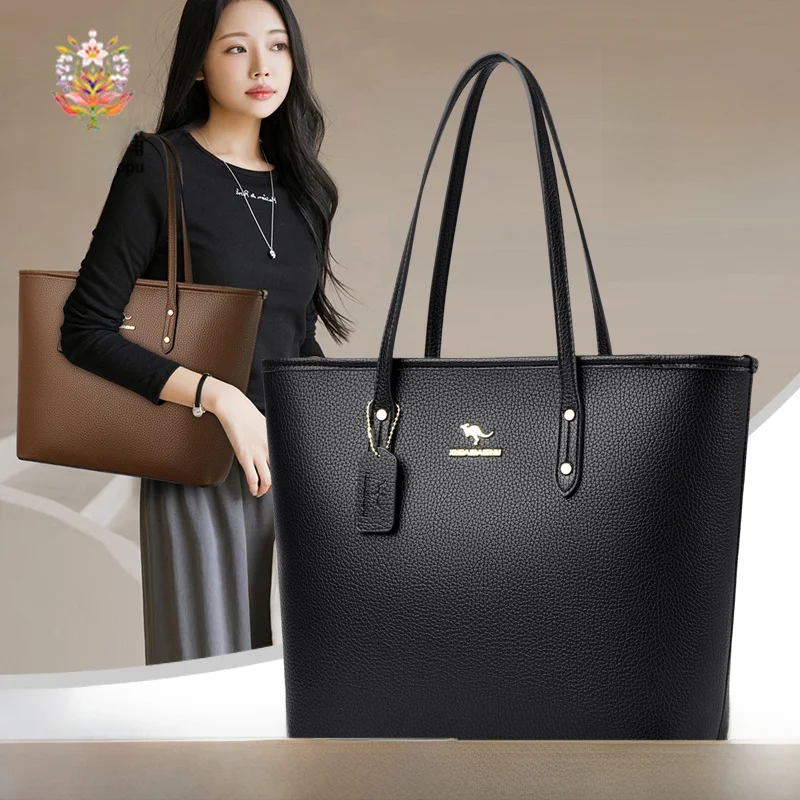 

Большая кожаная сумка-тоут для женщин, повседневная, простая, со съемным плечевым ремнем, на молнии, из мягкой кожи