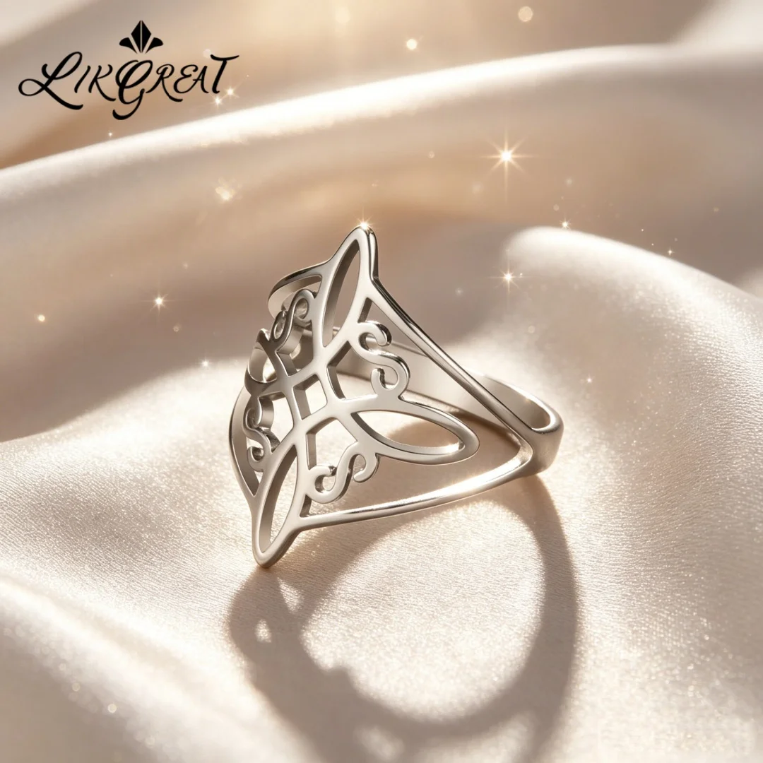 Hexenknoten Edelstahl Ring Wicca Kreuz Celtics Knoten Damen Herren Ringe Hexerei Glücksschutz Amulett Geburtstagsgeschenke