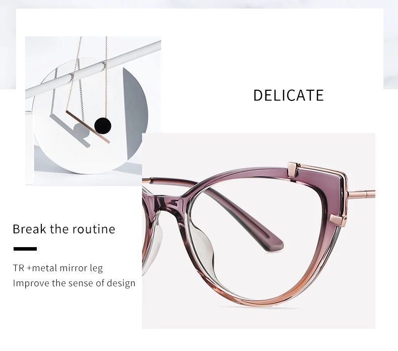 Blaulicht blockierende Katzenauge-Brille für die kurzsichtige Mode Frauen Myopie Brille weiblich 0-0,5-0,75 bis 6,0 – Detail 4