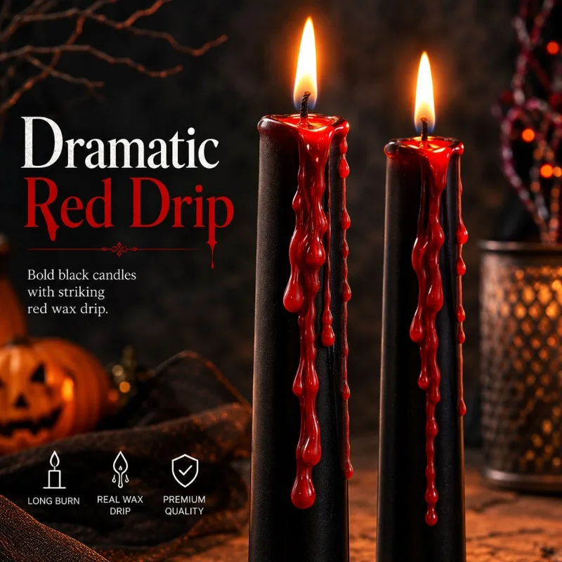 2pcs Creative Halloween Tears Dripping Long Pole Candle Bleeding Effect Taper Candle for Indoor Party Scene Decoration