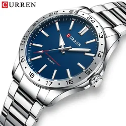 CURREN-reloj ultradelgado de acero inoxidable para hombre, cronógrafo de cuarzo, sencillo, informal, para negocios, color verde