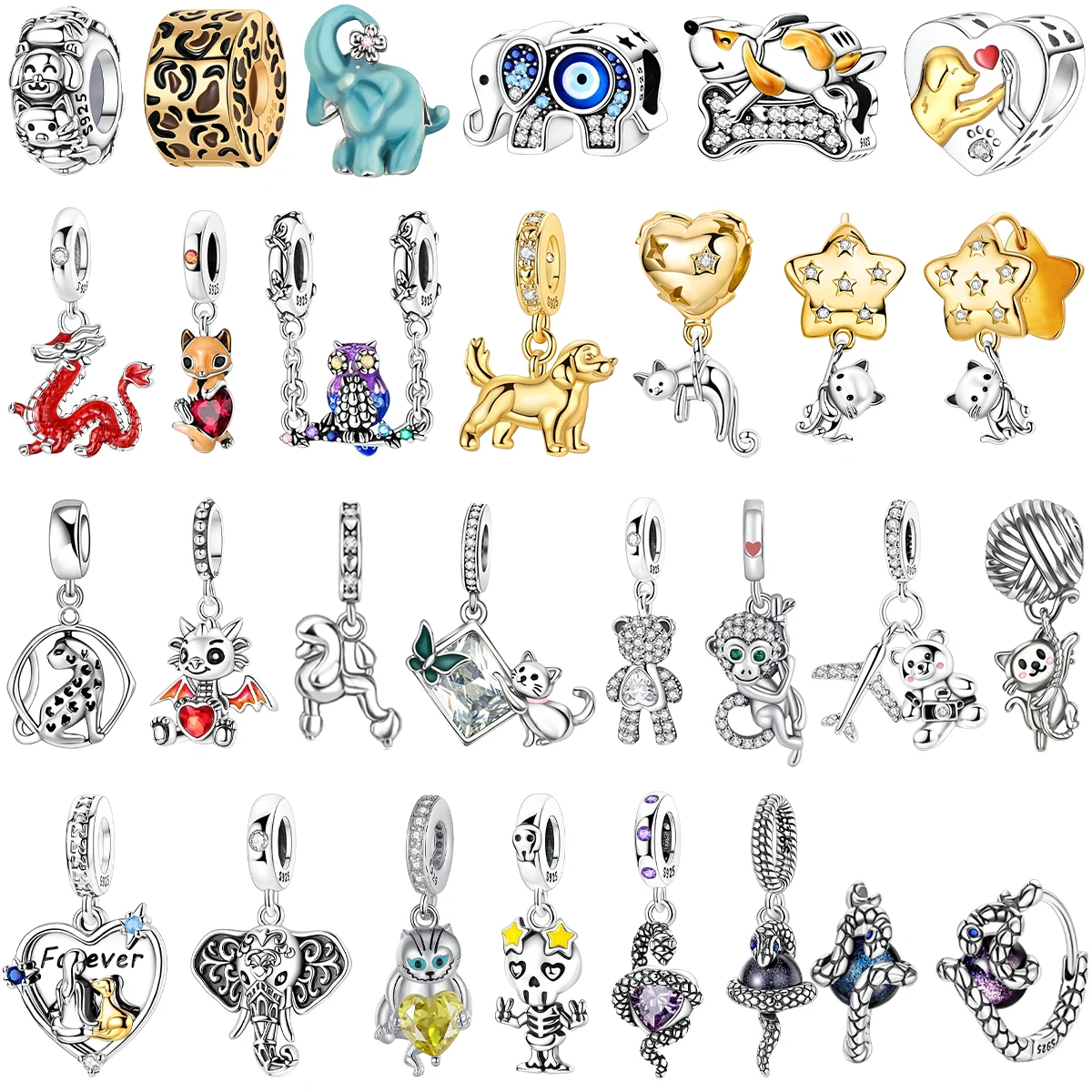 

Оригинальные подвески из стерлингового серебра 925 пробы, кошка, медведь, обезьяна, сова, змея, дракон, подвески из бисера, подходят для браслета, ожерелья, сделай сам, прекрасный подарок для женщины