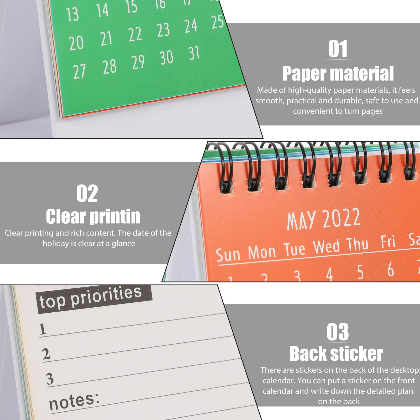 

1Pcs Mini Desk Calendar 2022 Fresh Design Tabletop Planner with Memo Space Holiday Dates Clear Printing Foldable Base Sturdy