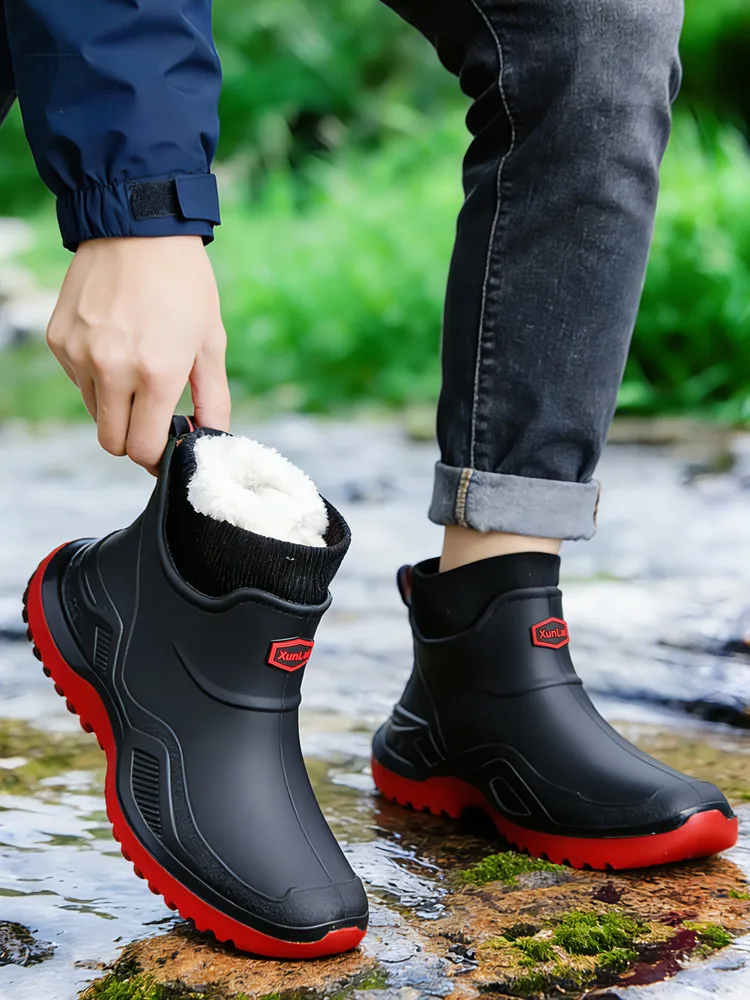 Winter Warme Plus Paar-Regenstiefel Wasserdichte Herren-Wasserschuhe Outdoor Herren-Gummischuhe Modische Angelstiefel Arbeitsstiefel – Detail 1