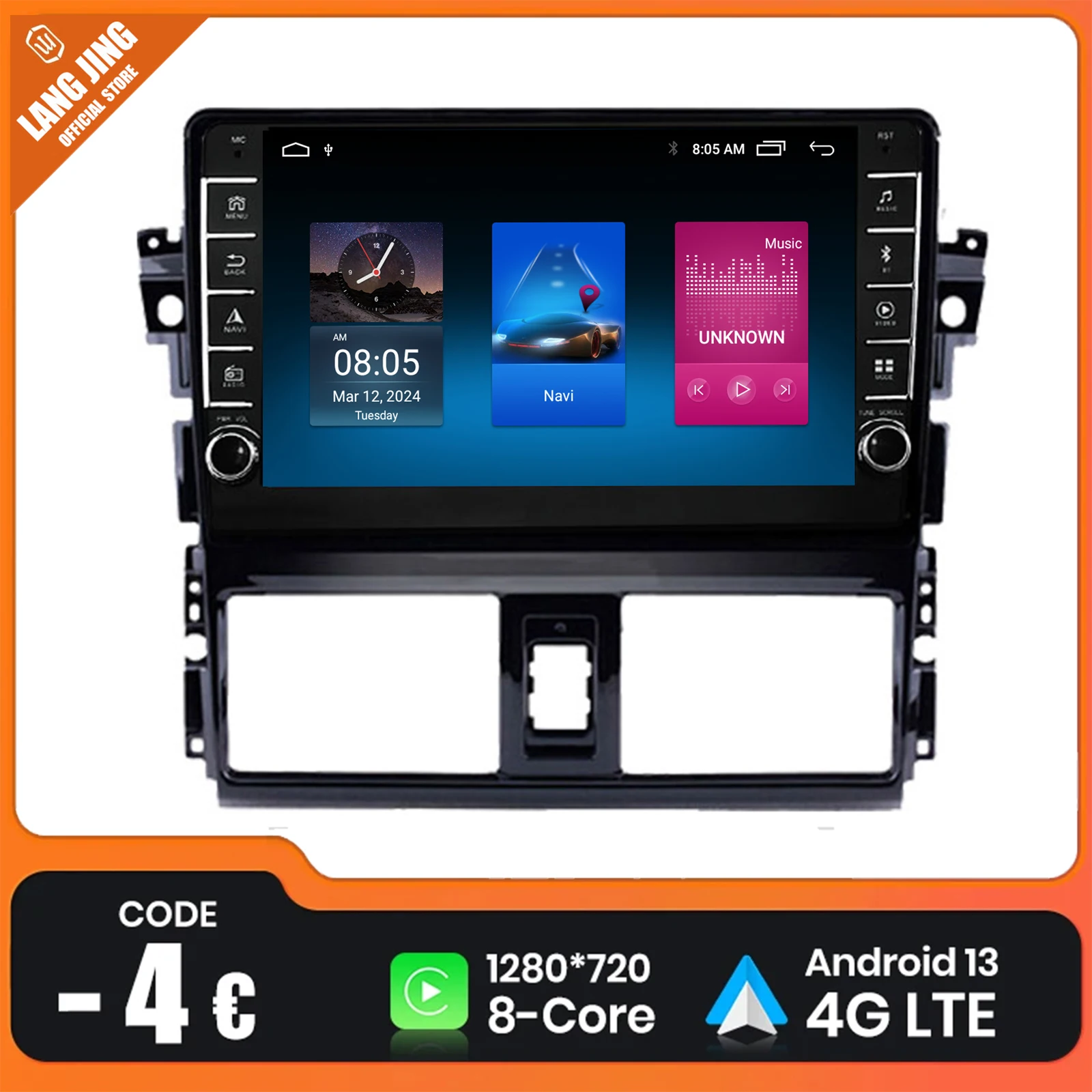 

Android Car Radio for Toyota Vios 2013-2020 CarPlay Car Multimedia Player DSP, 4G Navigation Pantalla Android Para Automovil GPS