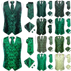 Chaleco de seda verde menta Salvia para hombre, conjunto de corbata, chaqueta sin mangas, traje, corbata, pañuelo, gemelos, boda, negocios, regalo de gran tamaño