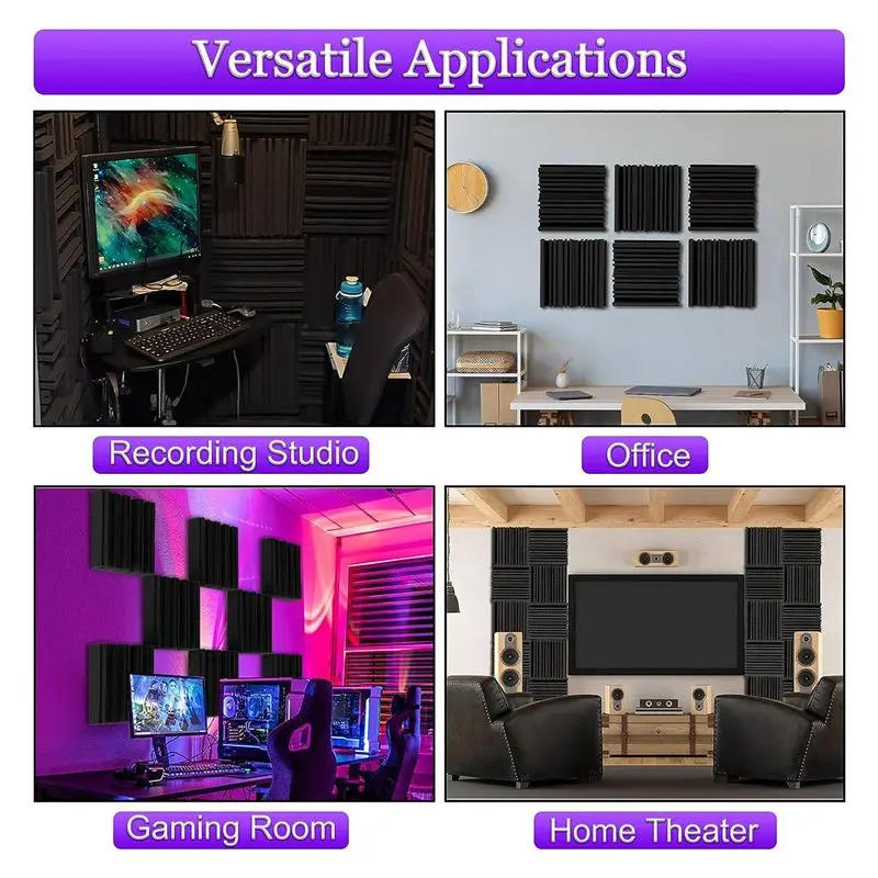 B69C 6 Paneles de Espuma Acústica Autoadhesivos, Espuma Absorbente de Sonido de 12 x 12 x 2 Pulgadas, Espuma Insonorizante para Estudio de Grabación, Color Negro