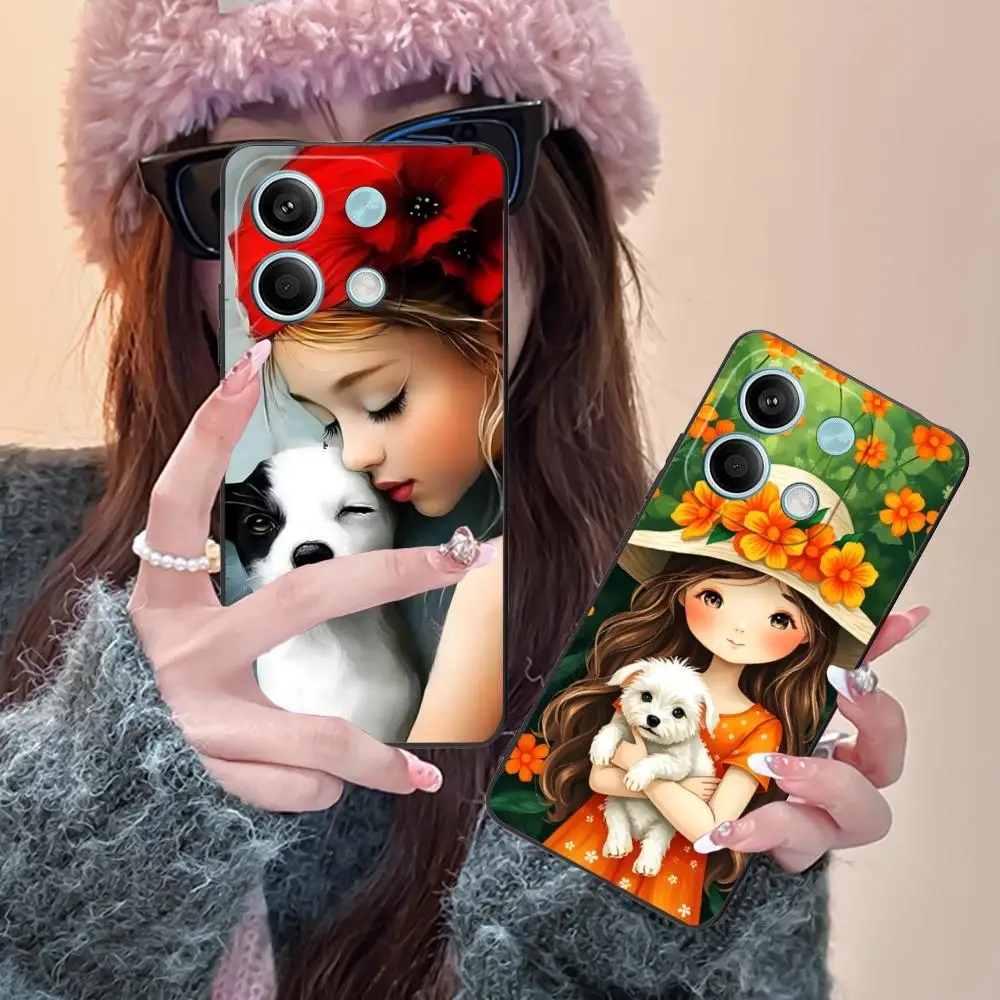 

Чехол для мобильного телефона Girl Dog Puppy для Xiaomi Redmi Note 14 13 12 11 S Pro Plus 4G 5G с цветным принтом, красивый роскошный чехол