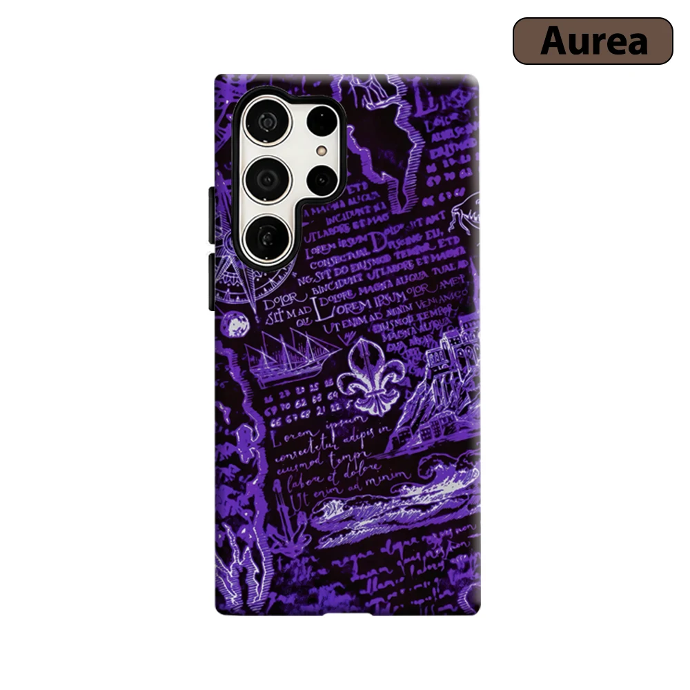 

Purple Vintage Map Phone Case for Samsung Galaxy S25 Ultra S24 S23 Ultra Plus Shockproof Double Layer Tough Back Cover