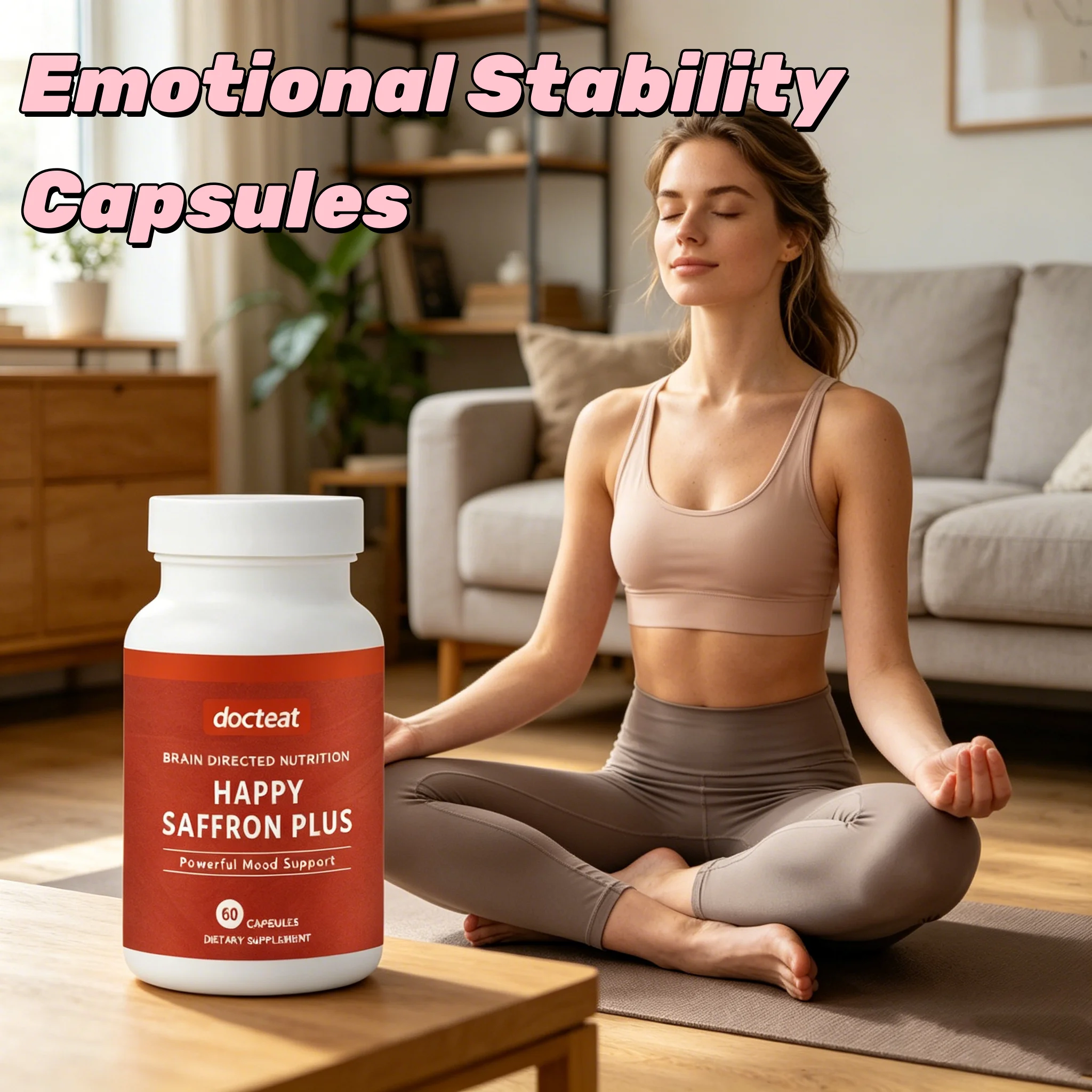 DOCTEAT Mood Balance Supplement 5-HTP Plus GABA Calm Stress Relief Anti-Anxiety Emotional Support Relax Sleep Well Capsules