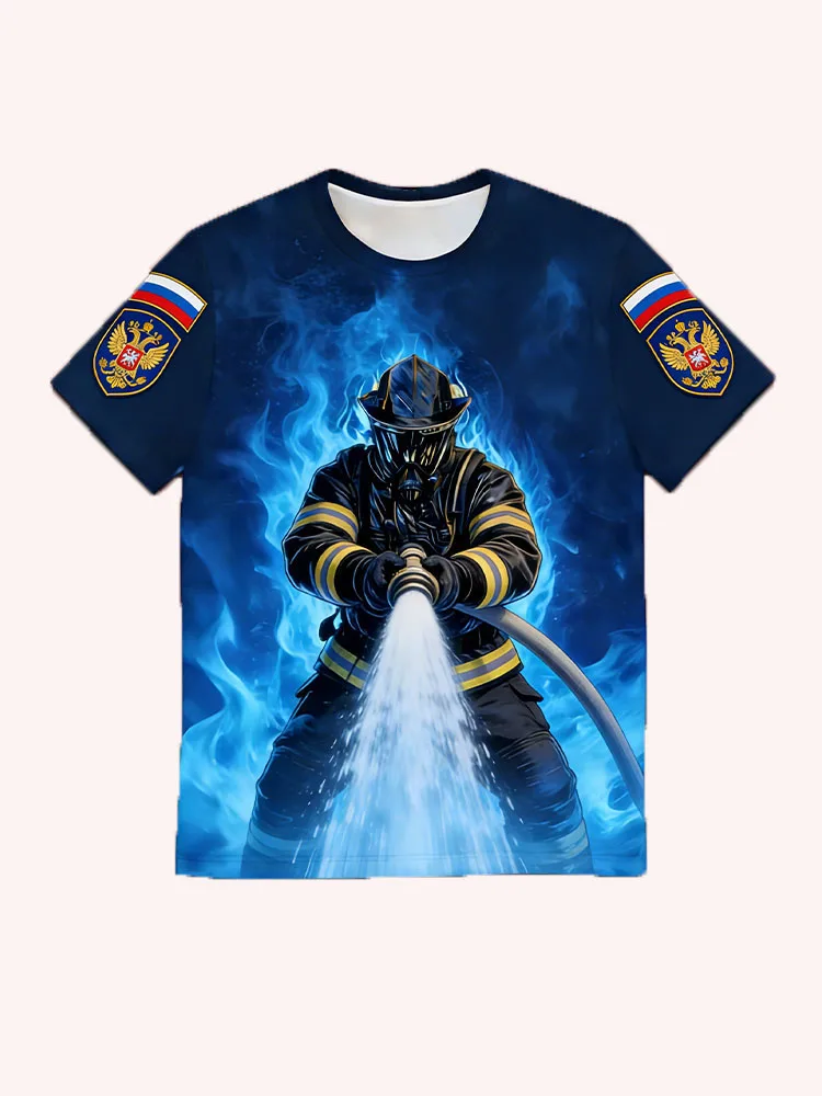 Firefighter T-Shirts Fireman 3D Print Men Women Short Sleeve O-Neck T Shirt Casual Harajuku Y2K Outdoor Tops Tees Men's Clothing