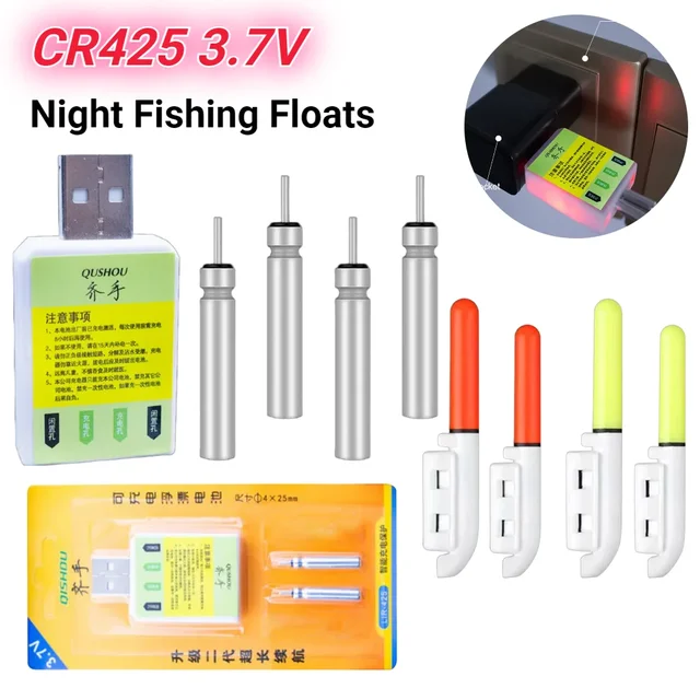 Nocne wędkowanie elektryczne pływaki światło Luminous akumulator CR425 3.7V zestaw ładowarek USB boja narzędzia Bobber Pesca Tackle