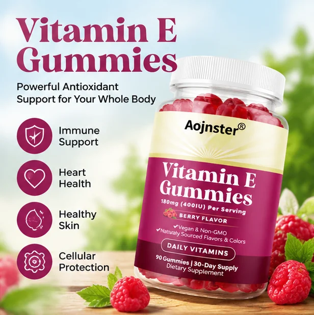 Vitamin E Gummies 400IU 180mg Per Serving,Natural Sourced Flavor & Color, 90 Count Daily Vitamin Dietary Supplement