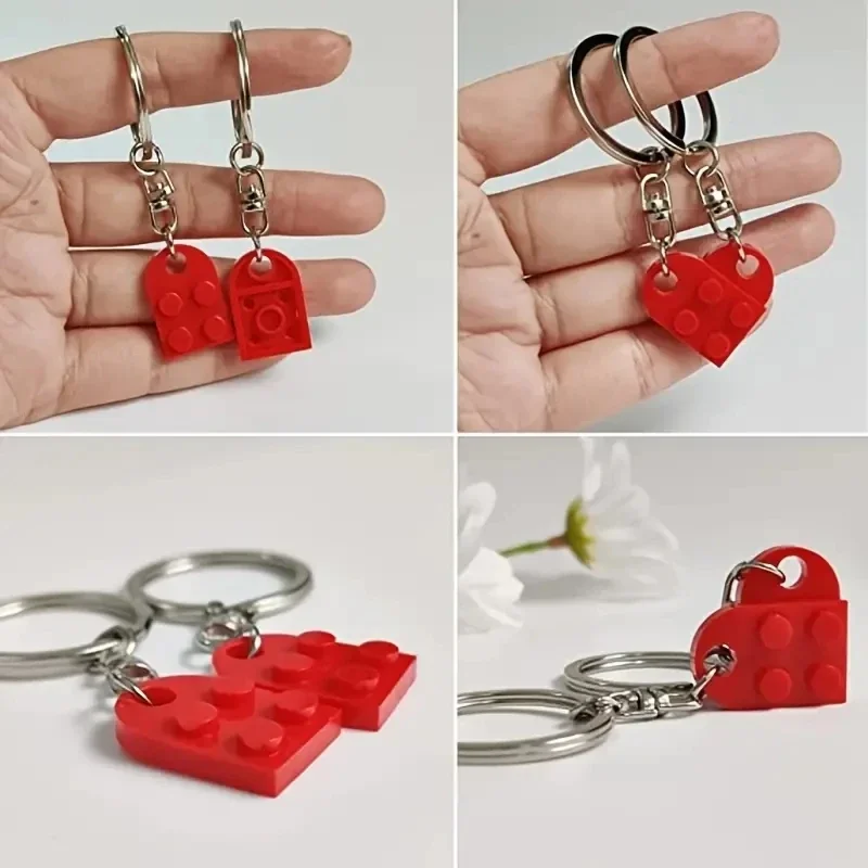 1pcs Red Love Heart Building Block Keychains ForCouples Friendship Women Men Girl Boy Love Heart Brick KeyRing Birthday Gift