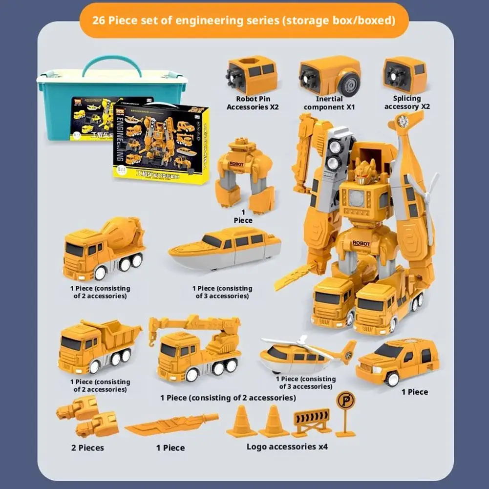 Toy Transforming Robot Car Toy Magnetic Transform Engineering Car Assembled Toys for Toddler Magnetic Blocks for Kids Activities