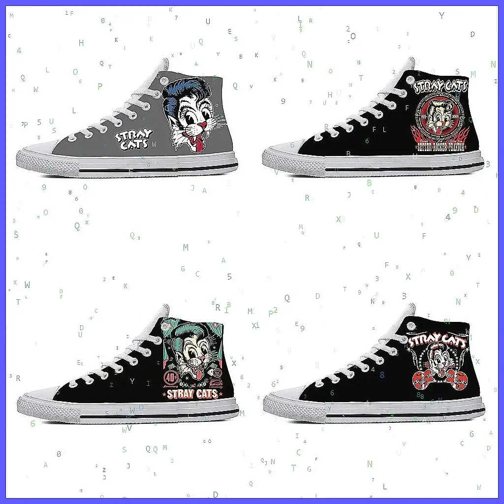 Cat Music Rock Band 3D Print Sneakers, Funny Stray Casual High Top Breathable Shoes for Men and Women (Character Count: 78)