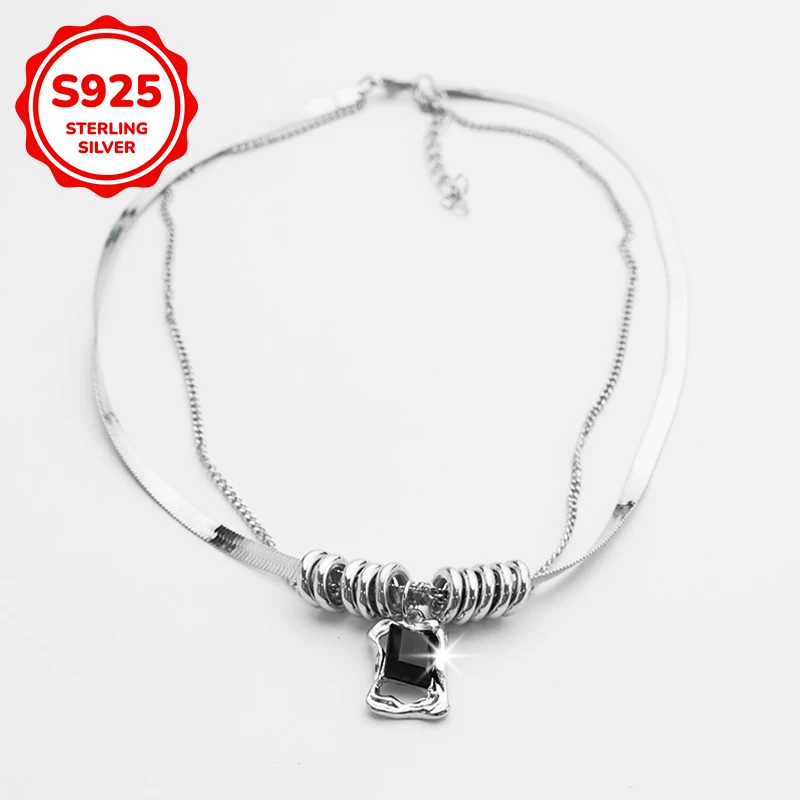 A S925 sterling silver trendy hip-hop synthetic zircon double-layer men's necklace is suitable as a  for men on daily gatherings