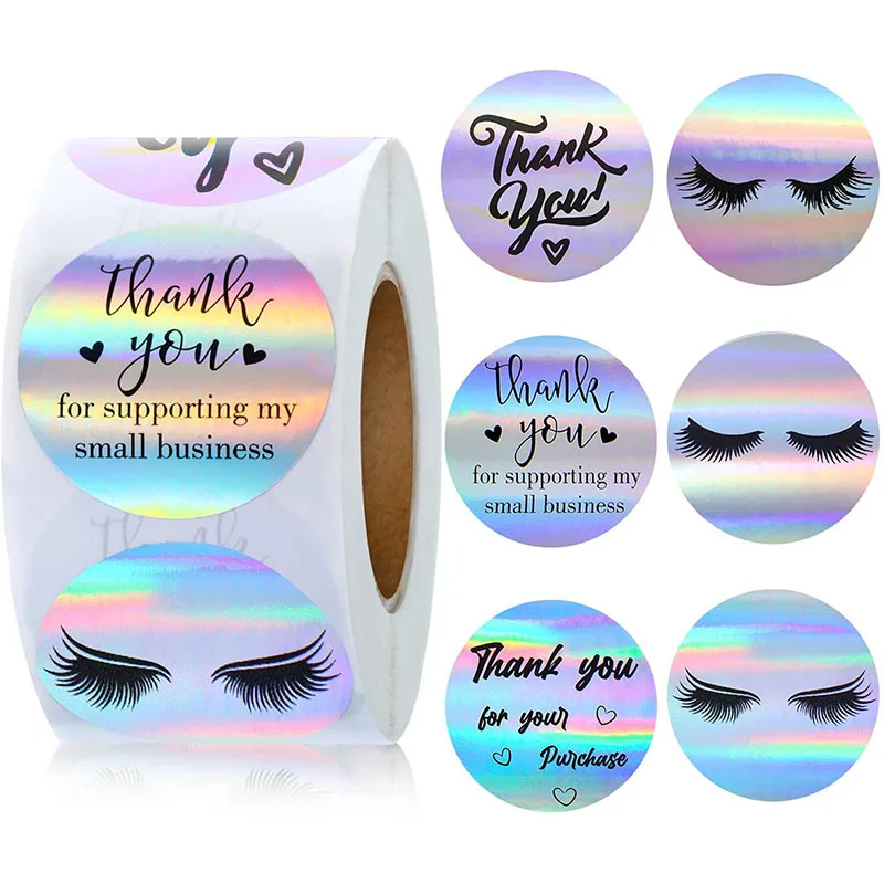 

500pcs Rainbow Laser Thank You Stickers Minitype Stickers Adhesive Labels for Boutiques Wrapping Supplies 38mm