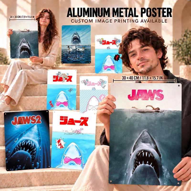 Jaws Aluminum Posters Vintage Dramatic Storytelling Home Theater Wall Art Customized Metal Sign Memorable Gift For Movie Fans