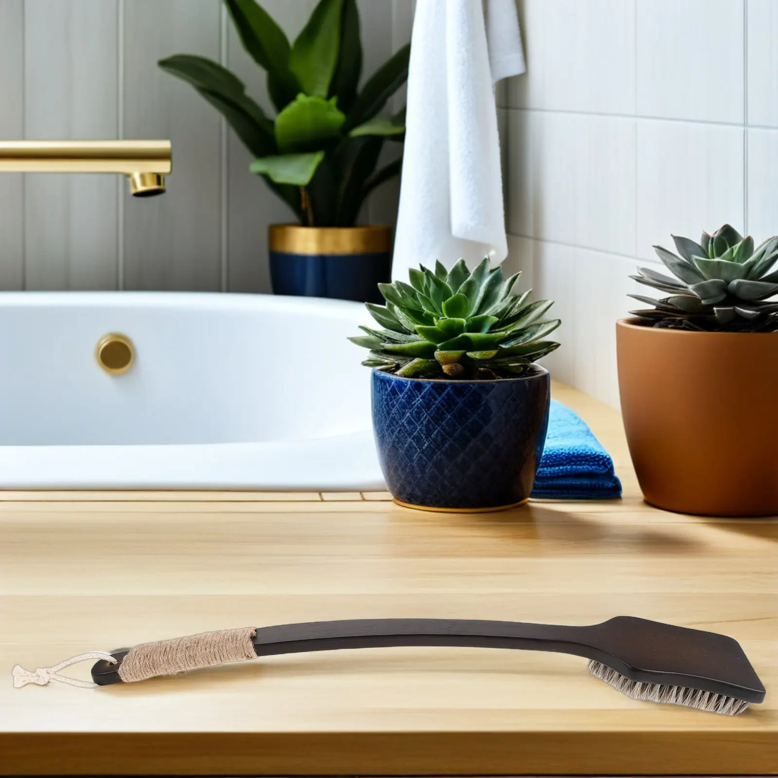 

Ergonomic Long Handle Body Scrubber for Shower - Bamboo Back Brush for Men Women - Gentle Exfoliating Bath Brush with Soft