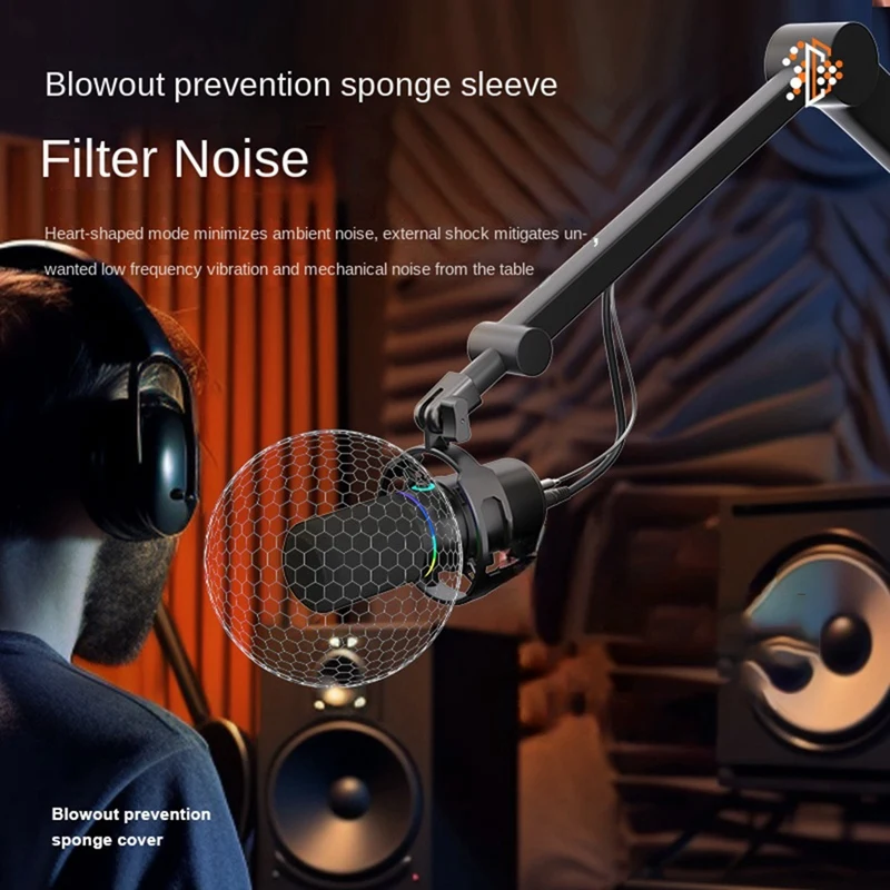 HFES XLR USB ميكروفون ديناميكي مع دعامة تسجيل الدبلجة للاتصال بطاقة الصوت لعبة الغناء المباشر للكمبيوتر