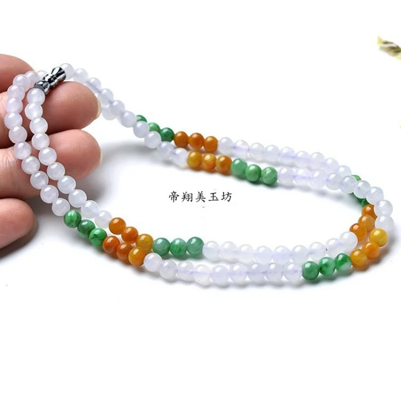 Myanmar Emerald Three-Color round Beads Necklace Women's Sweater Chain