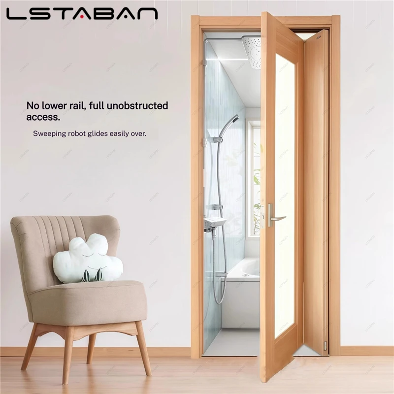 Three-Seven Folding Door Hardware Hinge With Overhead Sliding Track System Set 37 Open Folding Sliding Door Hanging Rail Pulley