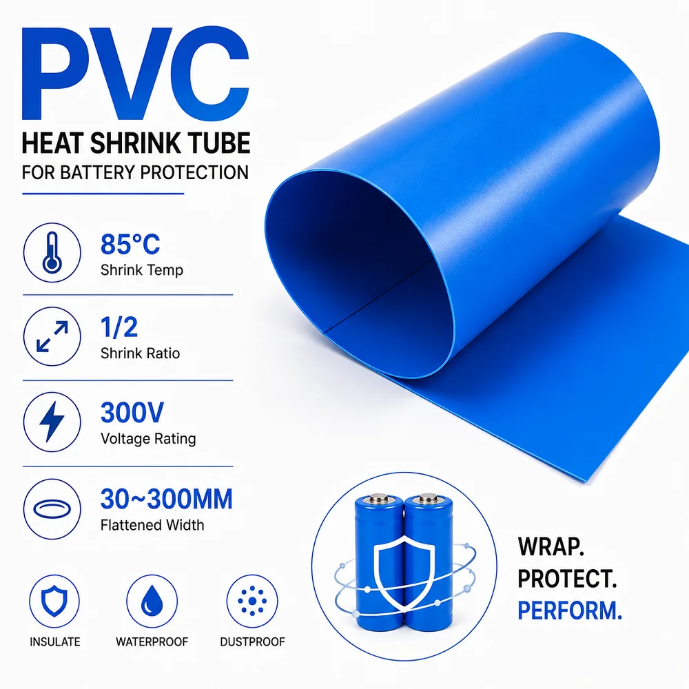 10/5/2M Blue18650 Battery PVC Heat Shrink Tube 30-300mm Width PVC Waterproof  Insulated Film for Battery Case  Protective