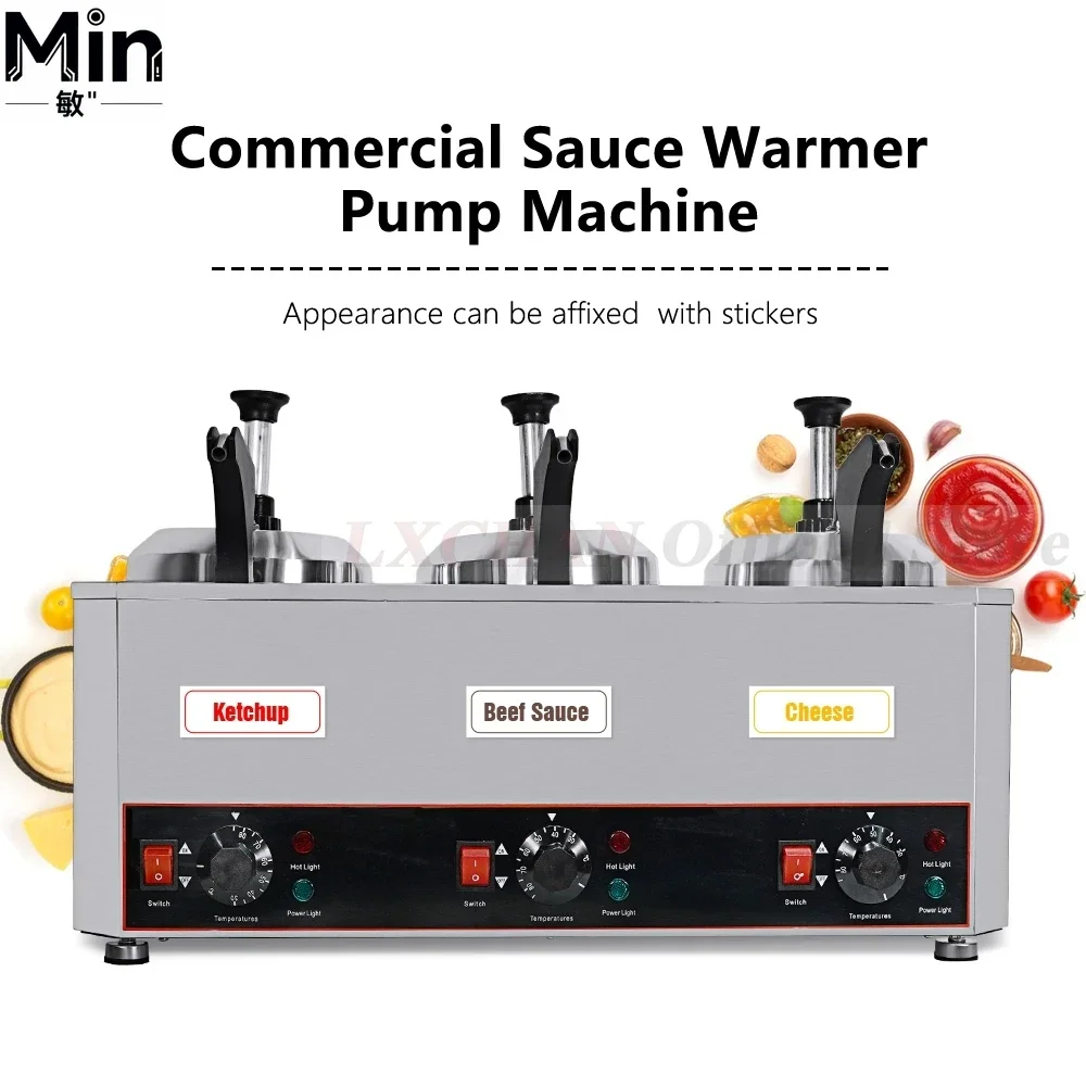 HomeWise 3 Cylinder Commercial Sauce Warmer with Pump 30~85°C Adjustable Temperature Insulation Machine for Chocolate Tomato