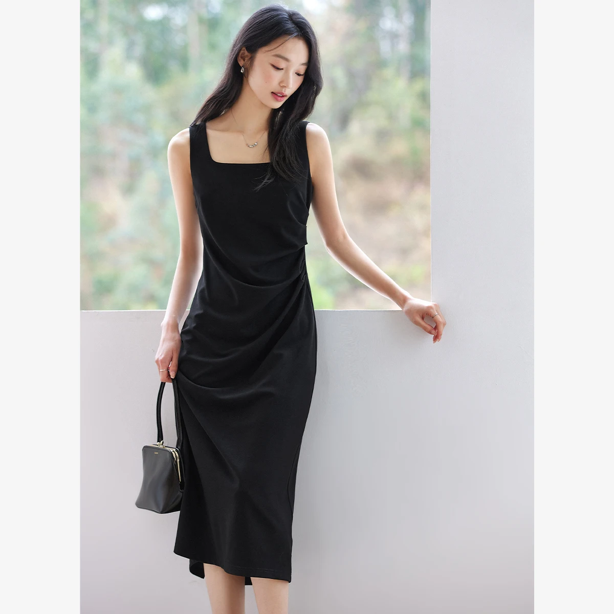 

VIMLY Women's Office Strap Long Dress 2025 Summer Square Neck Sleeveless Party Evening Dress Female Simple Casual Sundress A1718
