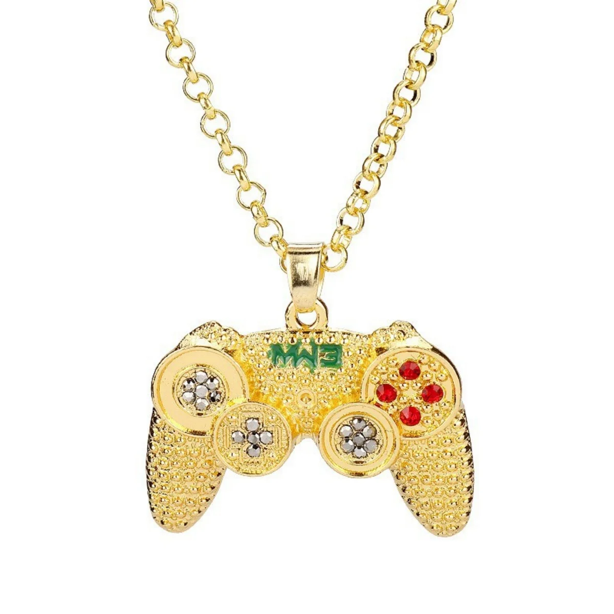 Game Controller Pendant Necklace Black Gold Plated Crystal Rhinestone Hip Hop Jewelry for Men Boys Gamer Gift