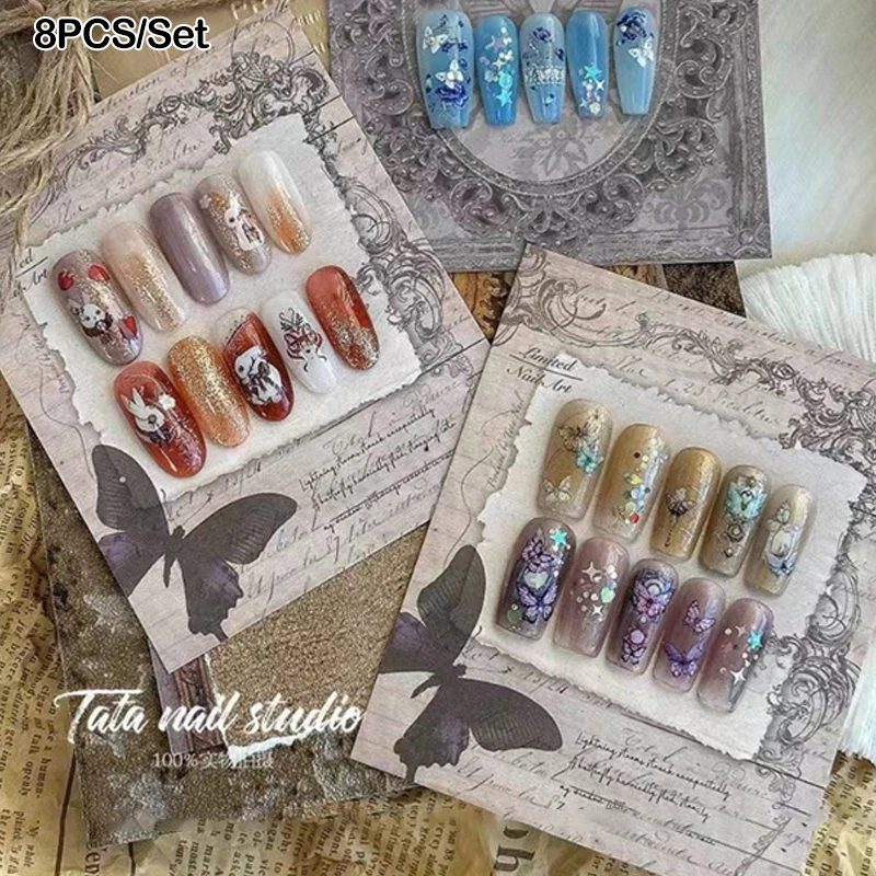 8 PCS Press-On Nail Packaging Display Handmade False Nail Design Swatch Show Card Manicure Sample Display Salon