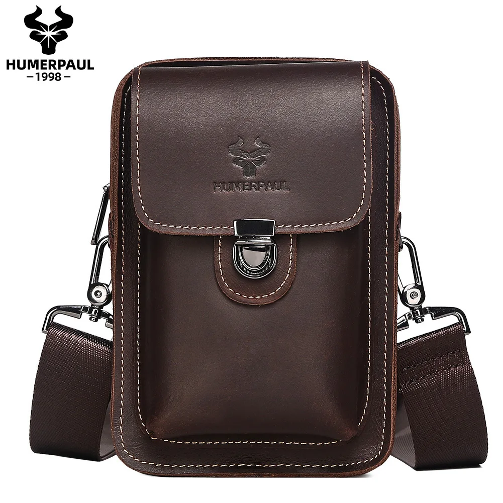 Men's Fashionable Genuine Leather Waist Bag Belt-Loop Crossbody Single-Shoulder Bag for Daily Commuting Stylish Male Accessory