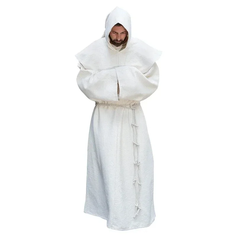 DY2025S-5XL renacentista monje clero hábito escapular disfraz de fraile vestido religioso de San bata hombres sacerdote capucha traje de Halloween