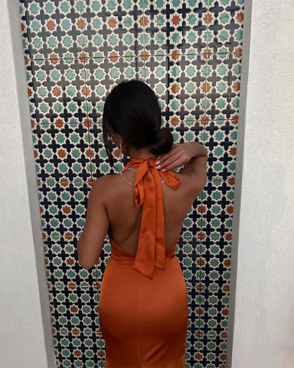 Mila Orange Halter Neck Backless Prom Dresses Sleeveless Customized Evening Woman Dresses Court Train vestidos de fiesta 2025